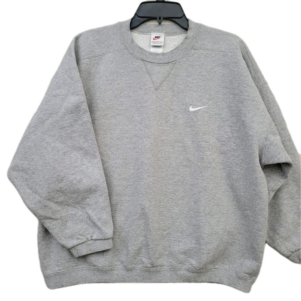 Vintage Nike Sweatshirt Womens M 8-10 Gray Swoosh 90s USA Crewneck Sweater Y2K